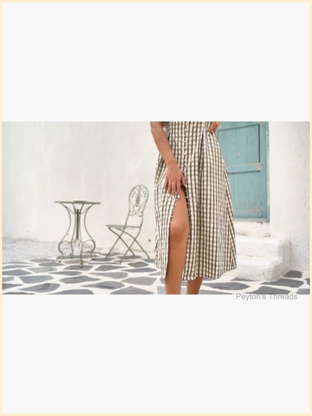 Gingham Puff Sleeve Button Down Midi Dress with Slit Hemline - Picture 6 of 6